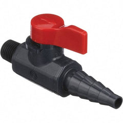 Asahi/America - 1/4" Pipe, Full Port, PVC Ball Valve - 1 Piece, MNPT x Barb Ends, Tee Handle, 150 WOG - Benchmark Tooling