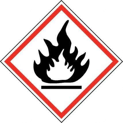 NMC - Hazardous Materials Label, Header: Flammable Warning - Legend: GHS - Graphic, English, Black & Red, 2" Long x 2" High, No Coating - Benchmark Tooling