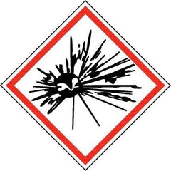 NMC - Hazardous Materials Label, Header: Explosive Warning - Legend: GHS - Graphic, English, Black & Red, 2" Long x 2" High, No Coating - Benchmark Tooling