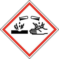 NMC - Hazardous Materials Label, Header: Corrosive Warning - Legend: GHS - Graphic, English, Black & Red, 2" Long x 2" High, No Coating - Benchmark Tooling