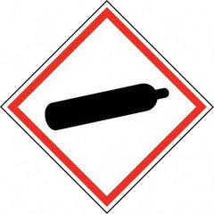 NMC - Hazardous Materials Label, Header: Compressed Gas Warning - Legend: GHS - Graphic, English, Black & Red, 2" Long x 2" High, No Coating - Benchmark Tooling