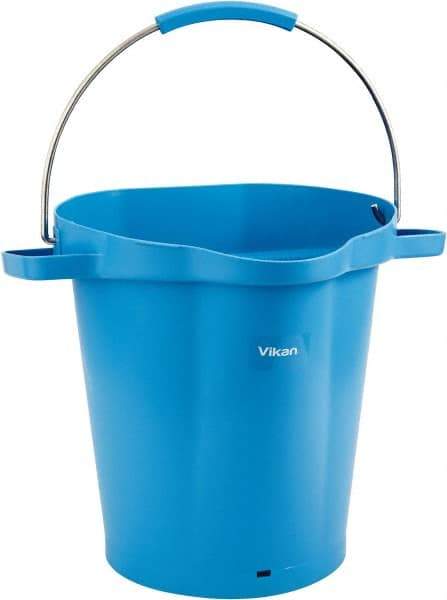 Vikan - 5 Gal, 18" High, Polypropylene Round Blue Single Pail with Pour Spout - Handle Included, 15.4mm Top Length x 18.9" Top Width x 18.9" Top Diam - Benchmark Tooling