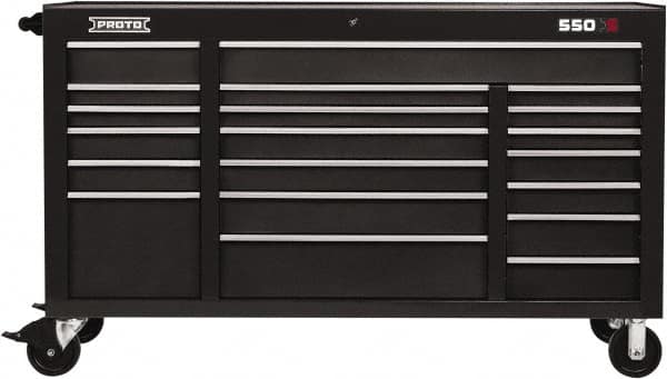 Proto - 20 Drawer Mobile Workstation - 67" Wide x 25-1/4" Deep x 41" High, Steel, Dual Black - Benchmark Tooling