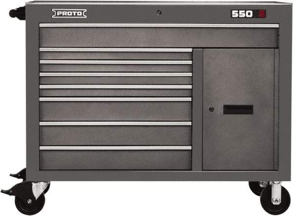 Proto - 1 Shelf, 8 Drawer, 1 Door Mobile Workstation - 50" Wide x 25-1/4" Deep x 41" High, Steel, Dual Gray - Benchmark Tooling