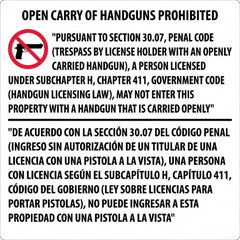 NMC - "Open Carry of Handguns Prohibited", 30" Long x 30" Wide, Aluminum Safety Sign - Square, 0.118" Thick, Use for Accident Prevention - Benchmark Tooling