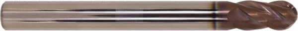 Millstar - 3/8" Diam, 3/4" LOC, 4 Flute Solid Carbide Ball End Mill - HSN Finish, Single End, 3-1/2" OAL, 3/8" Shank Diam - Benchmark Tooling