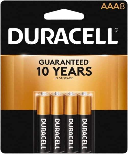 Duracell - Size AAA, Alkaline, 8 Pack, Standard Battery - 1.5 Volts, Button Tab Terminal, LR03, ANSI 24A Regulated - Benchmark Tooling
