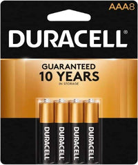 Duracell - Size AAA, Alkaline, 8 Pack, Standard Battery - 1.5 Volts, Button Tab Terminal, LR03, ANSI 24A Regulated - Benchmark Tooling
