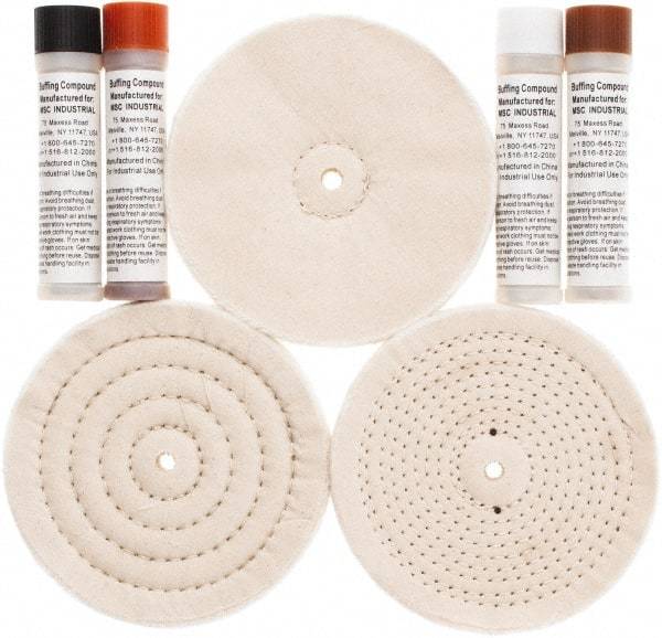 Value Collection - 6" Diam Loose Sewn, Cushion Sewn Buffing Wheel Set - 1/2" Arbor Hole - Benchmark Tooling