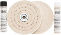 Value Collection - 6" Diam Cushion Sewn, Spiral Sewn Buffing Wheel Set - 1/2 & 7/8" Arbor Hole - Benchmark Tooling