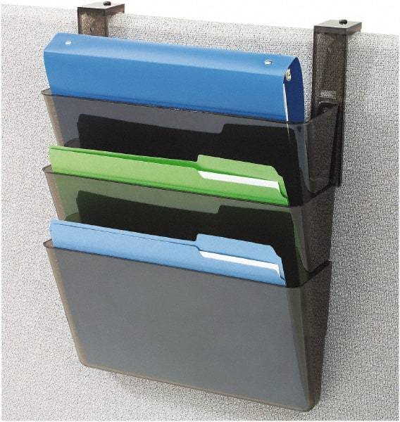 Deflect-o - 13" Wide x 7" High x 4" Deep Plastic Wall File - 3 Compartments, Black - Benchmark Tooling