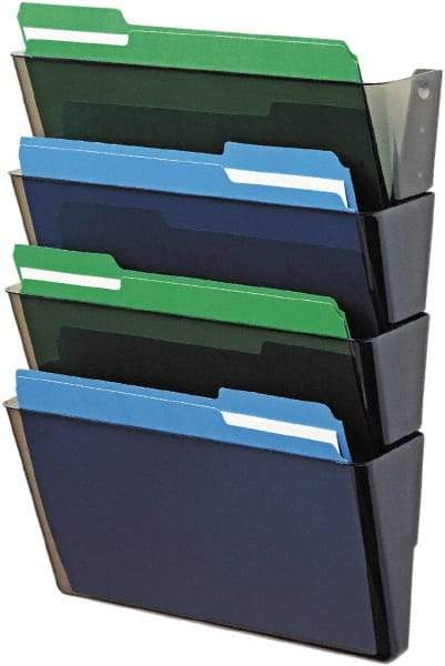 Deflect-o - 13" Wide x 7" High x 4" Deep Plastic Wall File - 4 Compartments, Smoke - Benchmark Tooling