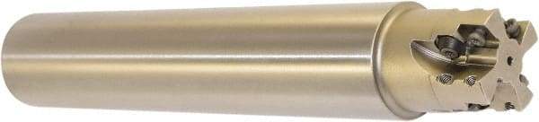 Millstar - 1-1/2" Cut Diam, 1.58" Max Depth, 1-1/2" Shank Diam, Cylindrical Shank Indexable High-Feed End Mill - Screw Holding Method, HFCI-1204 Insert, HFSS Toolholder, Through Coolant - Benchmark Tooling