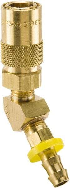 Parker - Nonthreaded Brass Hydraulic Hose Push-Lok Hose Barb Coupler & 45° Fitting - 200 psi, 12 GPM, 1/2" Hose Diam, Series Moldmate - Benchmark Tooling