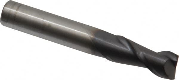 Accupro - 3/8", 7/8" LOC, 3/8" Shank Diam, 2-1/2" OAL, 2 Flute, Solid Carbide Square End Mill - Single End, AlTiN Finish, Spiral Flute, 40° Helix, Centercutting, Right Hand Cut, Right Hand Flute - Benchmark Tooling