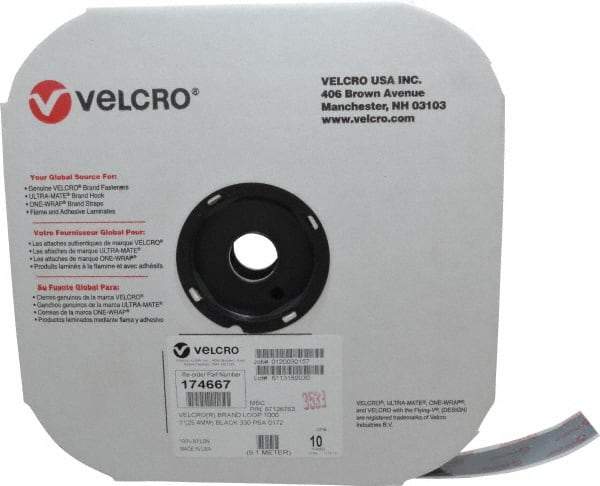 VELCRO Brand - 1" Wide x 10 Yd Long Adhesive Backed Loop Roll - Continuous Roll, Black - Benchmark Tooling