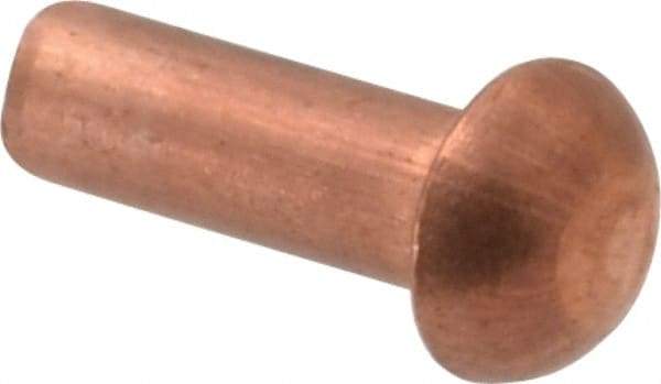 Made in USA - 1/8" Body Diam, Round Copper Solid Rivet - 3/8" Length Under Head - Benchmark Tooling