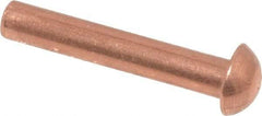Made in USA - 1/8" Body Diam, Round Copper Solid Rivet - 3/4" Length Under Head - Benchmark Tooling