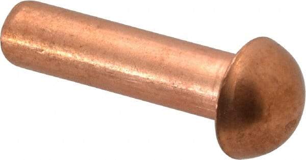 Made in USA - 1/4" Body Diam, Round Copper Solid Rivet - 1" Length Under Head - Benchmark Tooling