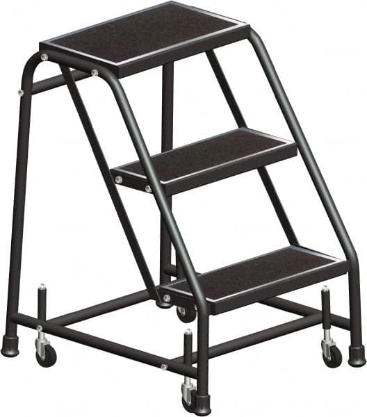 Ballymore - 28" 3 Step Ladder - Rolling Safety Ladder, 450 Lb Capacity, 28-1/2" Platform Height, 30" Base Width x 25" Base Depth, Perforated Tread - Benchmark Tooling