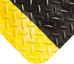 Wearwell - 67' Long x 4' Wide, Dry Environment, Anti-Fatigue Matting - Black with Yellow Borders, Vinyl with Nitrile Blend Base, Beveled on 4 Sides - Benchmark Tooling