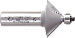 Amana Tool - 1-1/4" Cut Diam, 1/2" Length of Cut, 2 Flute Chamfer Edge Profile Router Bit - Carbide-Tipped, 1/2" Shank Diam, 2-3/8" OAL, Uncoated - Benchmark Tooling