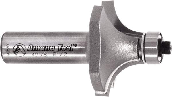 Amana Tool - 1-1/2" Cut Diam, 3/4" Length of Cut, 2 Flute Round-Over Edge Profile Router Bit - Carbide-Tipped, 1/2" Shank Diam, 2-5/8" OAL, Uncoated - Benchmark Tooling