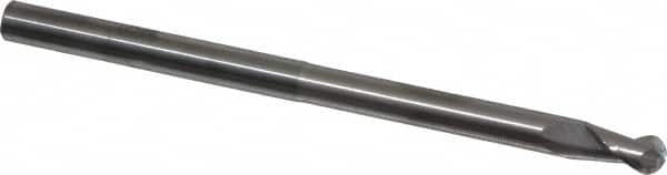 SGS - 1/4" Diam, 3/8" LOC, 2 Flute Solid Carbide Ball End Mill - Uncoated, Single End, 4" OAL, 1/4" Shank Diam, Spiral Flute - Benchmark Tooling