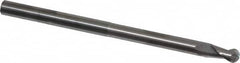 SGS - 1/4" Diam, 3/8" LOC, 2 Flute Solid Carbide Ball End Mill - Uncoated, Single End, 4" OAL, 1/4" Shank Diam, Spiral Flute - Benchmark Tooling