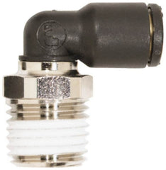 Coilhose Pneumatics - 3/8" OD, 1/4 NPT, Glass Reinforced Nylon/Nickel Plated Brass Push-to-Connect Male Swivel Elbow - 225 Max psi - Benchmark Tooling