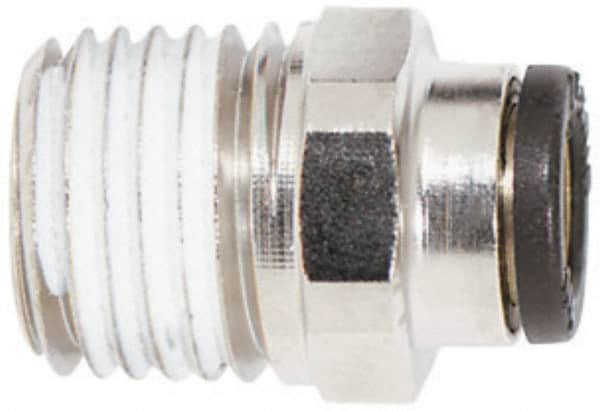 Coilhose Pneumatics - 1/8" OD, 10-32 NPT, Glass Reinforced Nylon/Nickel Plated Brass Push-to-Connect Male Connector - 225 Max psi - Benchmark Tooling
