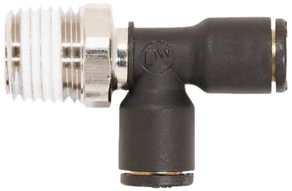 Coilhose Pneumatics - 5/32" OD, 1/8 NPT, Glass Reinforced Nylon/Nickel Plated Brass Push-to-Connect Male Swivel Run Tee - 225 Max psi - Benchmark Tooling