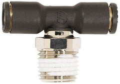 Coilhose Pneumatics - 3/8" OD, 1/4 NPT, Glass Reinforced Nylon/Nickel Plated Brass Push-to-Connect Male Swivel Branch Tee - 225 Max psi - Benchmark Tooling