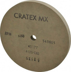 Cratex - 6" Diam x 1/2" Hole x 1/2" Thick, 120 Grit Surface Grinding Wheel - Aluminum Oxide, Type 1, Fine Grade, 6,050 Max RPM, No Recess - Benchmark Tooling