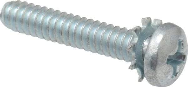 Value Collection - #6-32 UNC, 3/4" Length Under Head Phillips Drive Machine Screw - Pan Head, Grade J82 Steel, Zinc-Plated Finish, External Tooth - Benchmark Tooling