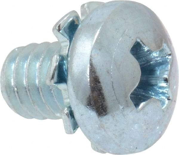 Value Collection - #8-32 UNC, 1/4" Length Under Head Phillips Drive Machine Screw - Pan Head, Grade J82 Steel, Zinc-Plated Finish, External Tooth - Benchmark Tooling