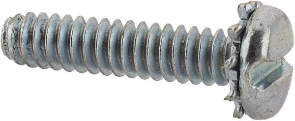 Value Collection - #6-32 UNC, 5/8" Length Under Head Slotted Drive Machine Screw - Pan Head, Grade J82 Steel, Zinc-Plated Finish, External Tooth - Benchmark Tooling