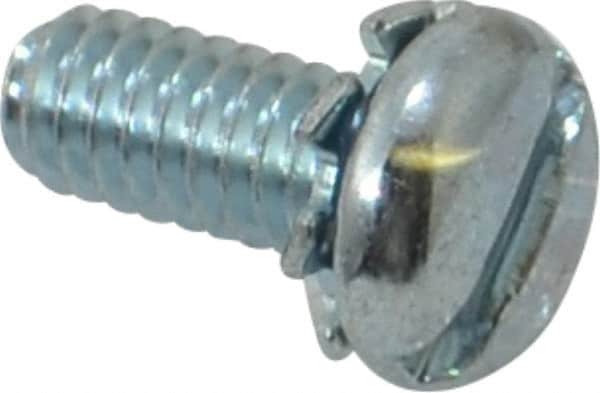Value Collection - #8-32 UNC, 3/8" Length Under Head Slotted Drive Machine Screw - Pan Head, Grade J82 Steel, Zinc-Plated Finish, External Tooth - Benchmark Tooling