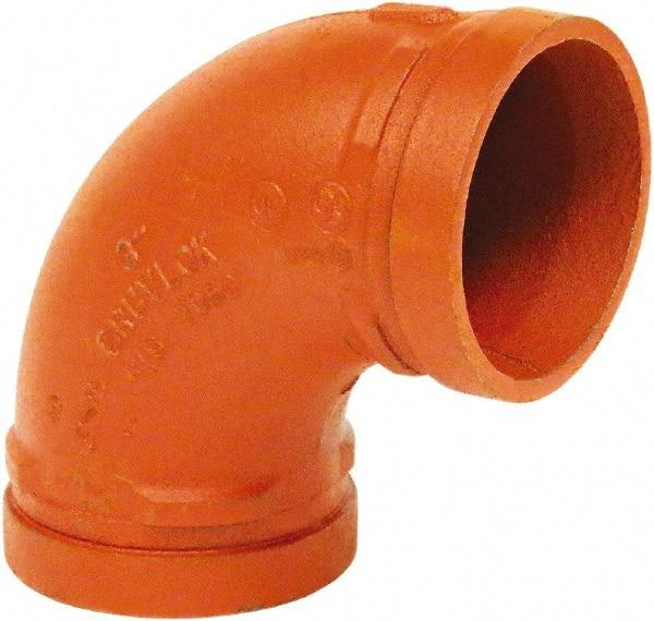 Made in USA - Size 3", Class 150, Malleable Iron Orange Pipe 90° Elbow - Grooved End Connection - Benchmark Tooling