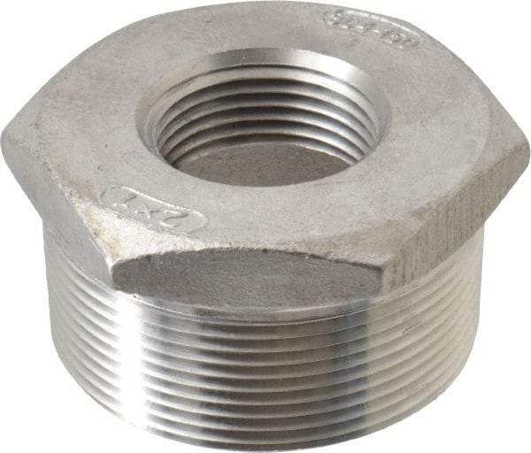 Merit Brass - 2 x 1" Grade 304 Stainless Steel Pipe Hex Bushing - MNPT x FNPT End Connections, 150 psi - Benchmark Tooling