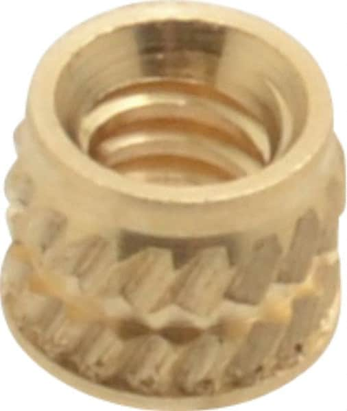 E-Z LOK - #4-40, 0.153" Small to 0.159" Large End Hole Diam, Brass Single Vane Tapered Hole Threaded Insert - 0.172" Insert, 0.157" Pilot Diam, 0.135" OAL, 0.093" Min Wall Thickness - Benchmark Tooling