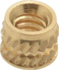 E-Z LOK - #4-40, 0.153" Small to 0.159" Large End Hole Diam, Brass Single Vane Tapered Hole Threaded Insert - 0.172" Insert, 0.157" Pilot Diam, 0.135" OAL, 0.093" Min Wall Thickness - Benchmark Tooling