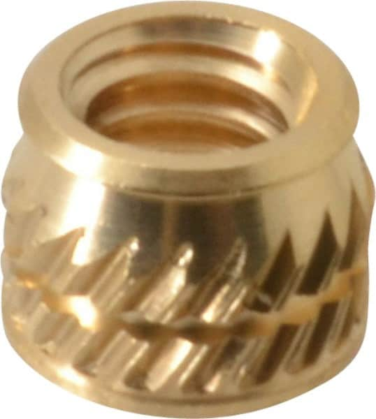 E-Z LOK - #8-32, 0.226" Small to 0.234" Large End Hole Diam, Brass Single Vane Tapered Hole Threaded Insert - 1/4" Insert, 0.23" Pilot Diam, 0.185" OAL, 0.133" Min Wall Thickness - Benchmark Tooling