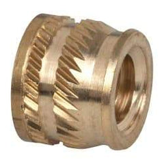 E-Z LOK - 1/4-20, 0.349" Small to 0.363" Large End Hole Diam, Brass Single Vane Tapered Hole Threaded Insert - 3/8" Insert, 0.354" Pilot Diam, 0.3" OAL, 0.194" Min Wall Thickness - Benchmark Tooling