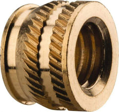 E-Z LOK - 5/16-18, 0.431" Small to 0.448" Large End Hole Diam, Brass Single Vane Tapered Hole Threaded Insert - 15/32" Insert, 0.439" Pilot Diam, 0.335" OAL, 0.245" Min Wall Thickness - Benchmark Tooling