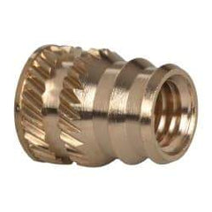 E-Z LOK - #10-32, 0.246" Small to 0.277" Large End Hole Diam, Brass Double Vane Tapered Hole Threaded Insert - 19/64" Insert, 1/4" Pilot Diam, 3/8" OAL, 0.159" Min Wall Thickness - Benchmark Tooling