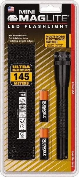 Mag-Lite - White LED Bulb, 97 Lumens, Mini Flashlight - Black Aluminum Body, 2 AA Alkaline Batteries Included - Benchmark Tooling