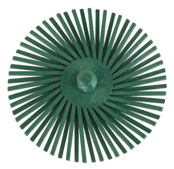 3M - 3" Diam, Type R Quick Change Radial Bristle Brush - 50 Grit, Coarse Grade, 25,000 Max RPM, Green - Benchmark Tooling