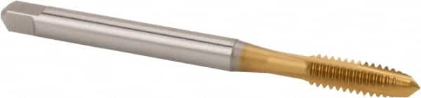 Vermont Tap & Die - M3x0.50 Metric, 2 Flute, TiN Finish, High Speed Steel Spiral Point Tap - Plug Chamfer, Right Hand Thread, 1-15/16" OAL, 5/8" Thread Length, 3.58mm Shank Diam, 6H Class of Fit, Series TN3112M - Exact Industrial Supply