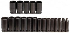 Proto - 19 Piece 3/8" Drive Deep Well Impact Socket Set - 6 Points, 6mm to 24mm Range, Metric Measurement Standard - Benchmark Tooling